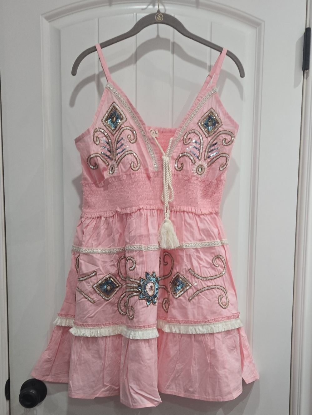 POL Pink Embellished Sundress with Tassel Detail